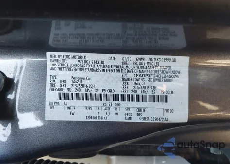 2013 Ford Focus Se from USA, damaged, VIN 1FADP3F24DL245076